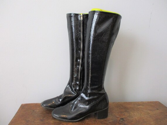 Black Go Go Boots Vintage 1960s Knee High Chunky H