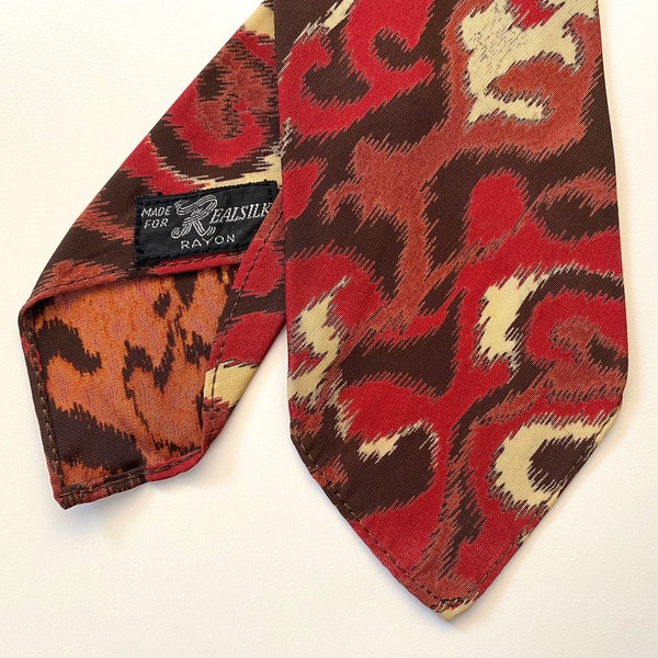 REALSILK Rayon Tie Vintage 1930s Abstract Red Brown Print Necktie