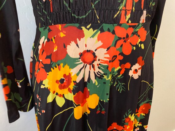 Floral Mini Dress Vintage 1960s Black Orange - image 3