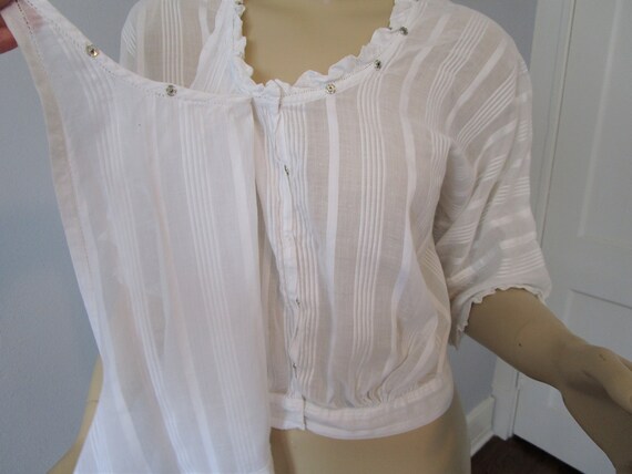 Antique Blouse White Cotton Striped Wrap Around P… - image 7