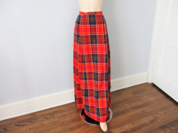 Maxi Skirt Vintage 1970s Plaid Corduroy Velvet