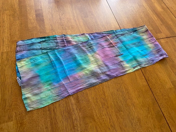 Pure Silk Scarf Vintage 1980s Long Colorful Tie D… - image 6