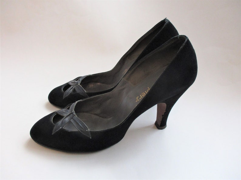 Vintage 1940s Pumps Heels Shoes Black Velvet | Etsy