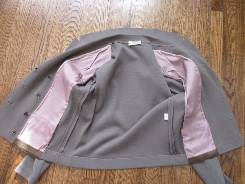 Banff Wool Jacket Cardigan Sweater Vintage 1950s Double Breasted Pony Hail Taupe Brown Italian Italy