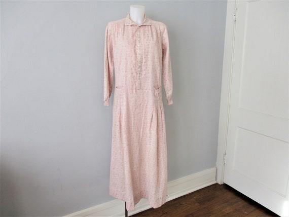 Day Dress Vintage 1920s Pink Cotton Print Drop Wai