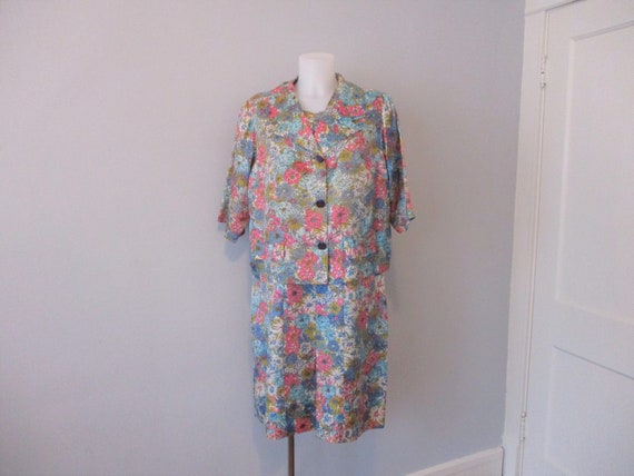 Mod Floral Suit Vintage 1960s Dress Jacket Belt Wi