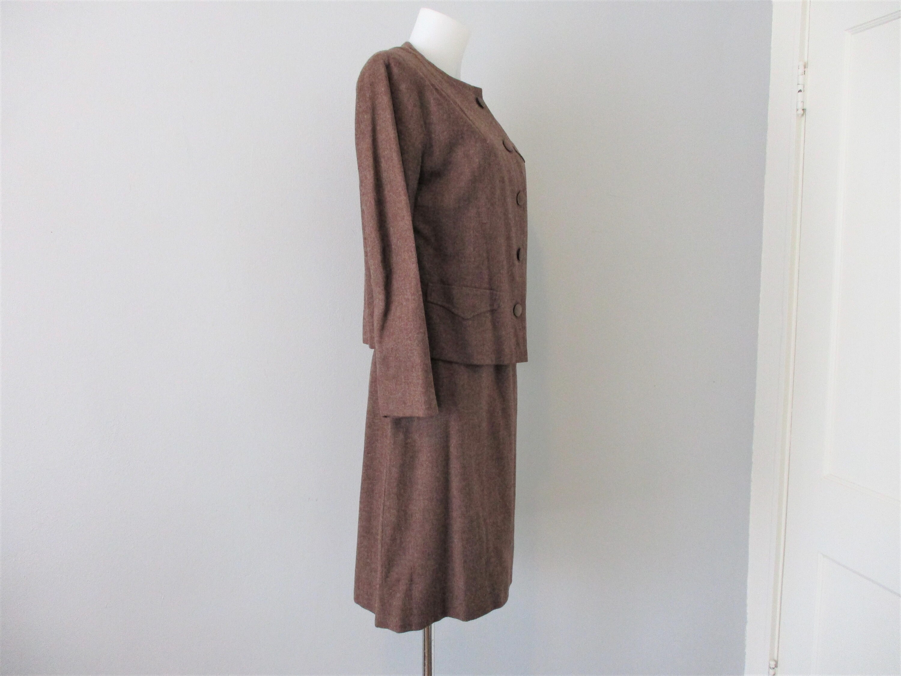 Brown Wool Suit Vintage 1950s Jacket Pencil Skirt Classic | Etsy