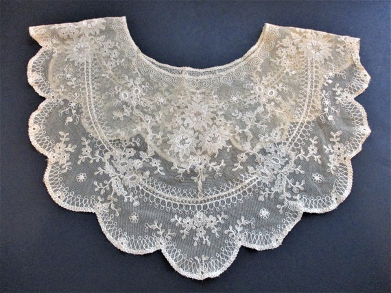 Antique Lace Collar Edwardian 1910s Beige Embroide
