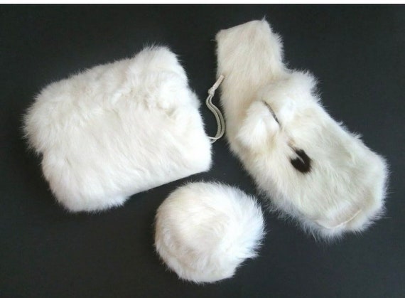 Ermine Fur Accessories Set Vintage 1950s White Muf