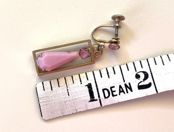 Dangle Earrings Vintage 1950s Pink Glass Screw Ba… - image 5