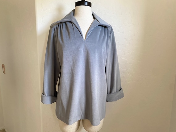 Velour Shirt Vintage 1970s Gray Collared Pullover - image 1