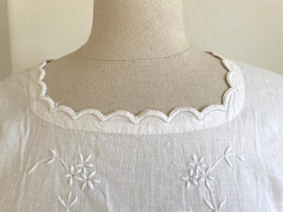 Antique Nightgown 1900s White Cotton Short Sleeve… - image 3