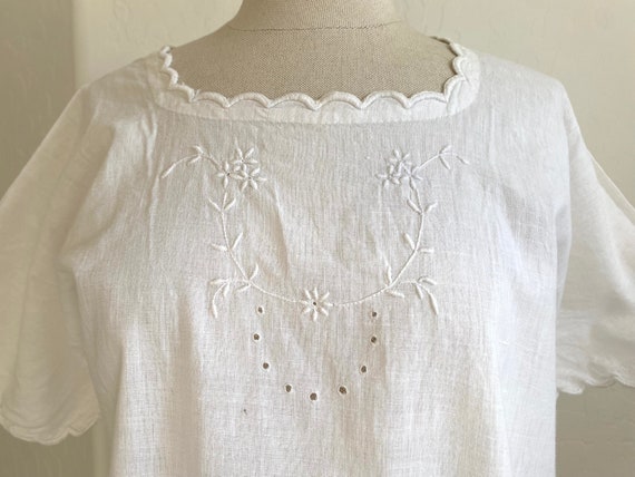 Antique Nightgown 1900s White Cotton Short Sleeve… - image 7