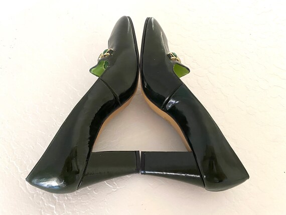 Mod Pumps Vintage 1960s Forest Green Leather Jewe… - image 6