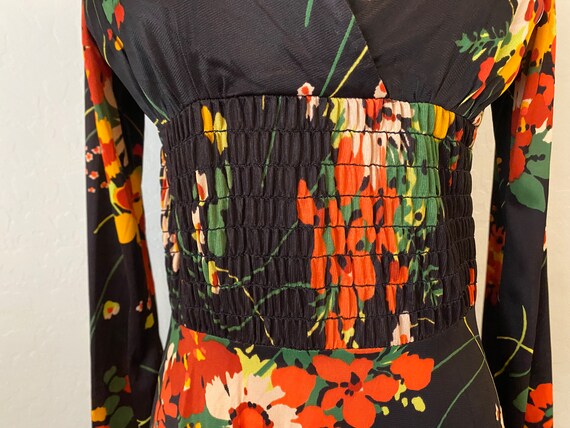 Floral Mini Dress Vintage 1960s Black Orange - image 4