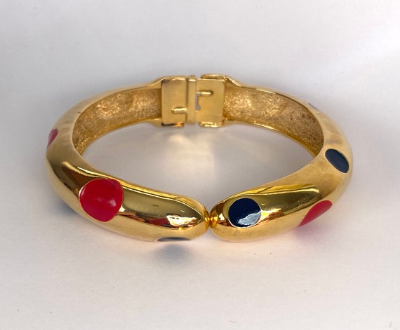 Clamper Bracelet Vintage 1980s Gold Plated Red Bl… - image 3