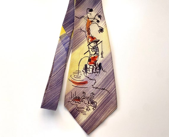 Vintage 1940s Tie Hand Painted Diagonal Striped N… - image 1