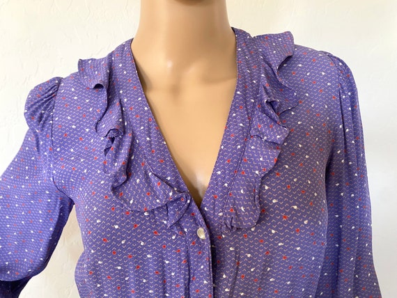 BELLE FRANCE Dress Vintage 1970s Purple Polka Dot… - image 3