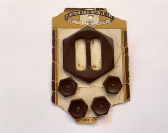Bakelite Buckle Buttons Set Vintage 1940s Deadstock Sewing Supplies
