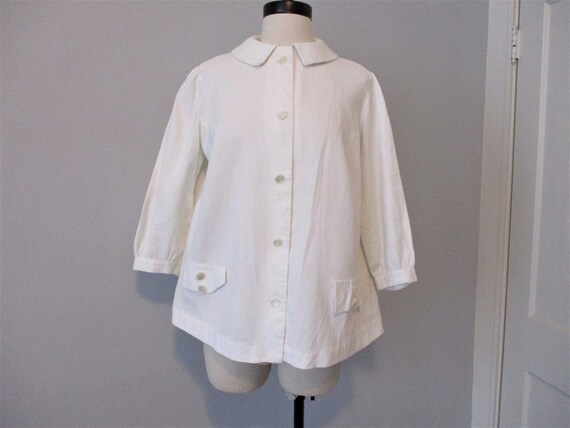 White Cotton Jacket Vintage 1960s Mod Button Down