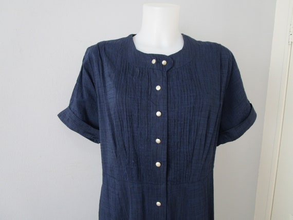 Shirtdress Dress Vintage 1950s Navy Blue Short Sl… - image 3