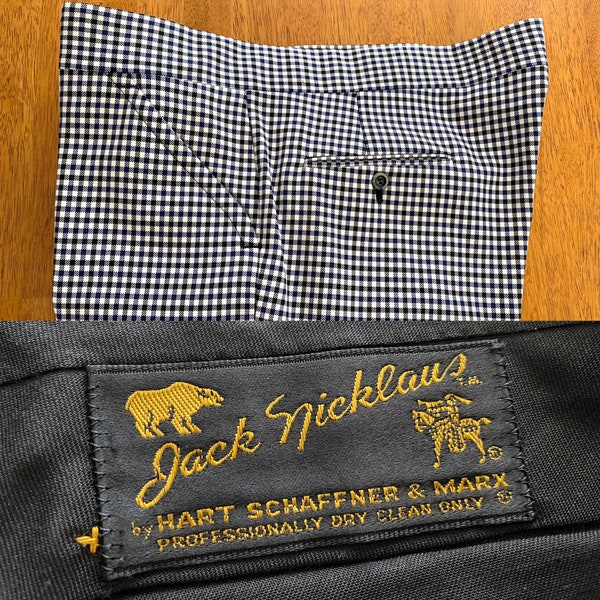 JACK NICKLAUS Golf Pants Vintage 1970s Black Blue White Checked High Waist Slacks