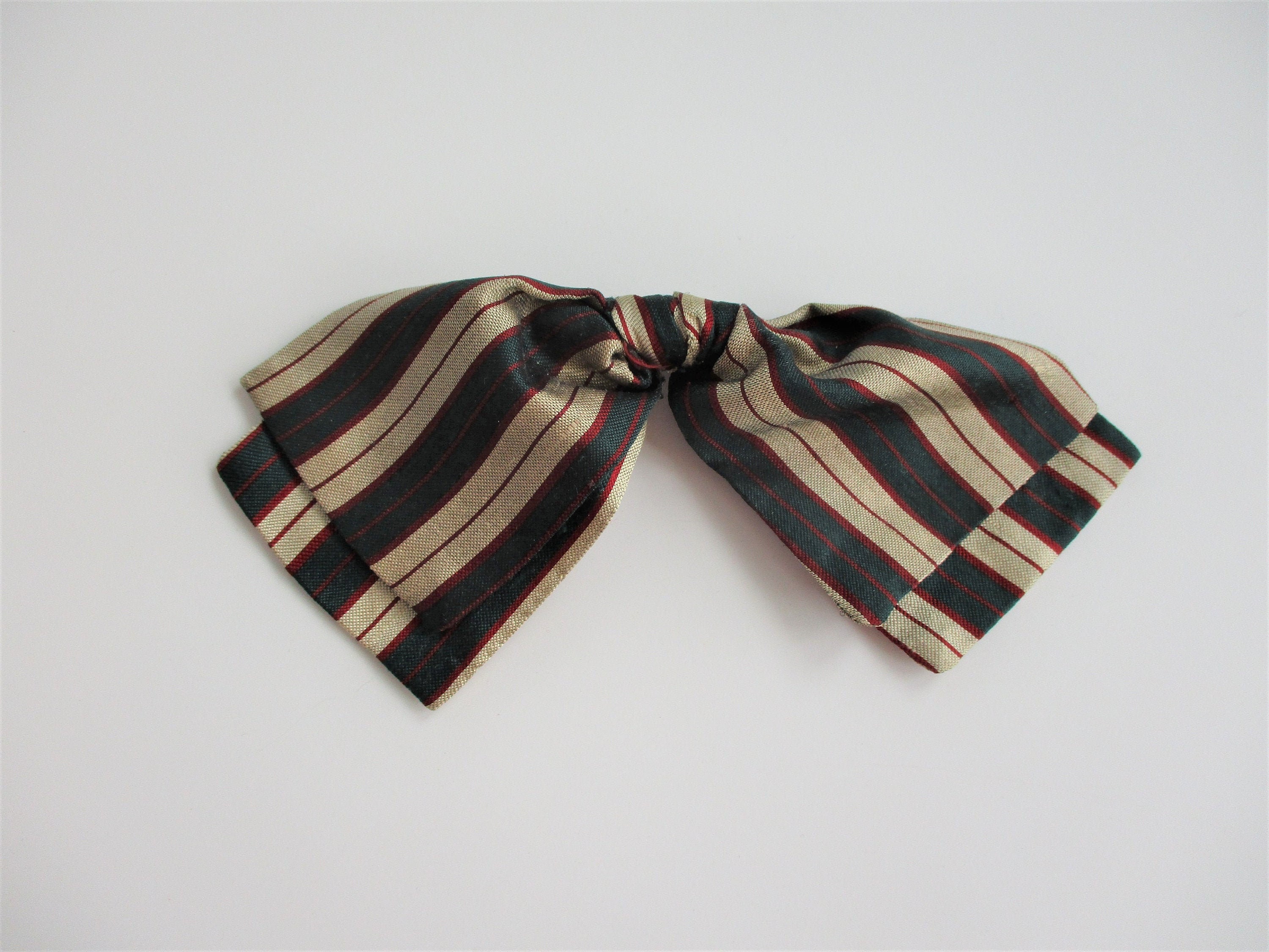 Silk Bow Tie Vintage 1980s Navy Crimson Red Beige Striped | Etsy