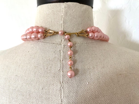 Pink Pearl Necklace Vintage 1960s Two Strand Bead… - image 3