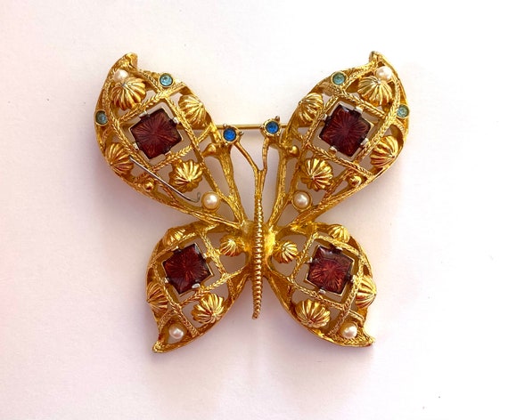 AVON Butterfly Brooch Vintage 1980s Gold Plated J… - image 1