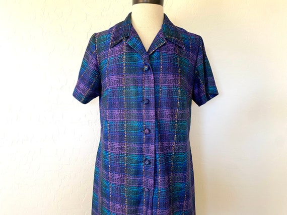 BRITISH LADY Shift Dress Vintage 1970s Purple Pla… - image 3