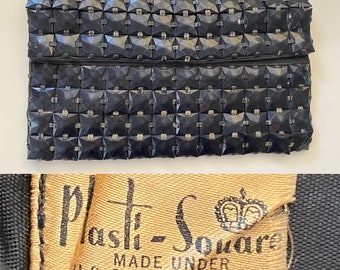 Sac à main pochette PLASTI-SQUARE vintage des années 1940 en plastique noir carreaux sac à main