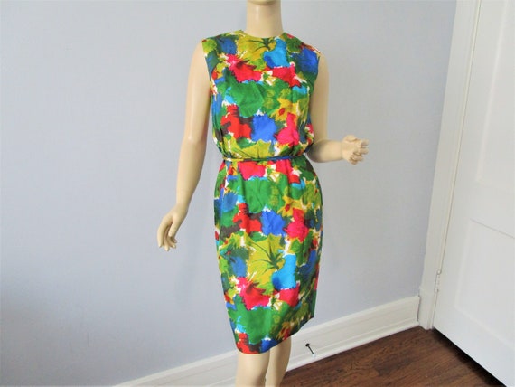 MARDI GRAS Silk Dress Vintage 1950s Multicolor Sl… - image 2