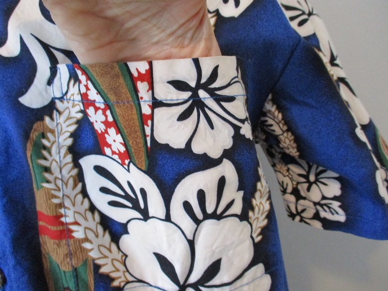 HILO HATTIE Hawaiian Set Vintage 1960s Blue Floral Cotton Sleeveless Maxi Dress Button Down Short Sleeve Shirt