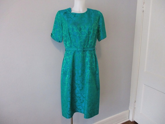 PAULA DEAN Sheath Dress Belt Vintage 1950s Emerald