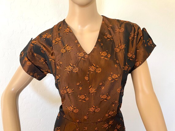 Fit And Flare Dress Vintage 1950s Copper Floral B… - image 4