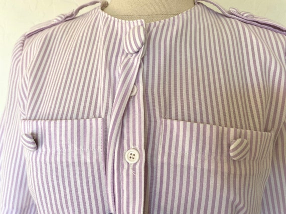 Striped Dress Vintage 1970s Lavender White Seersu… - image 6
