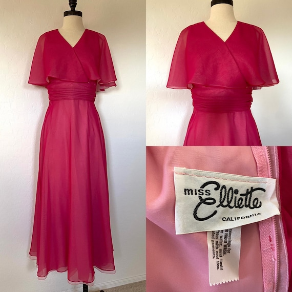 MISS ELLIETTE Dress Vintage 1970s Hot Pink Maxi C… - image 1