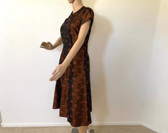 Fit And Flare Dress Vintage 1950s Copper Floral B… - image 7