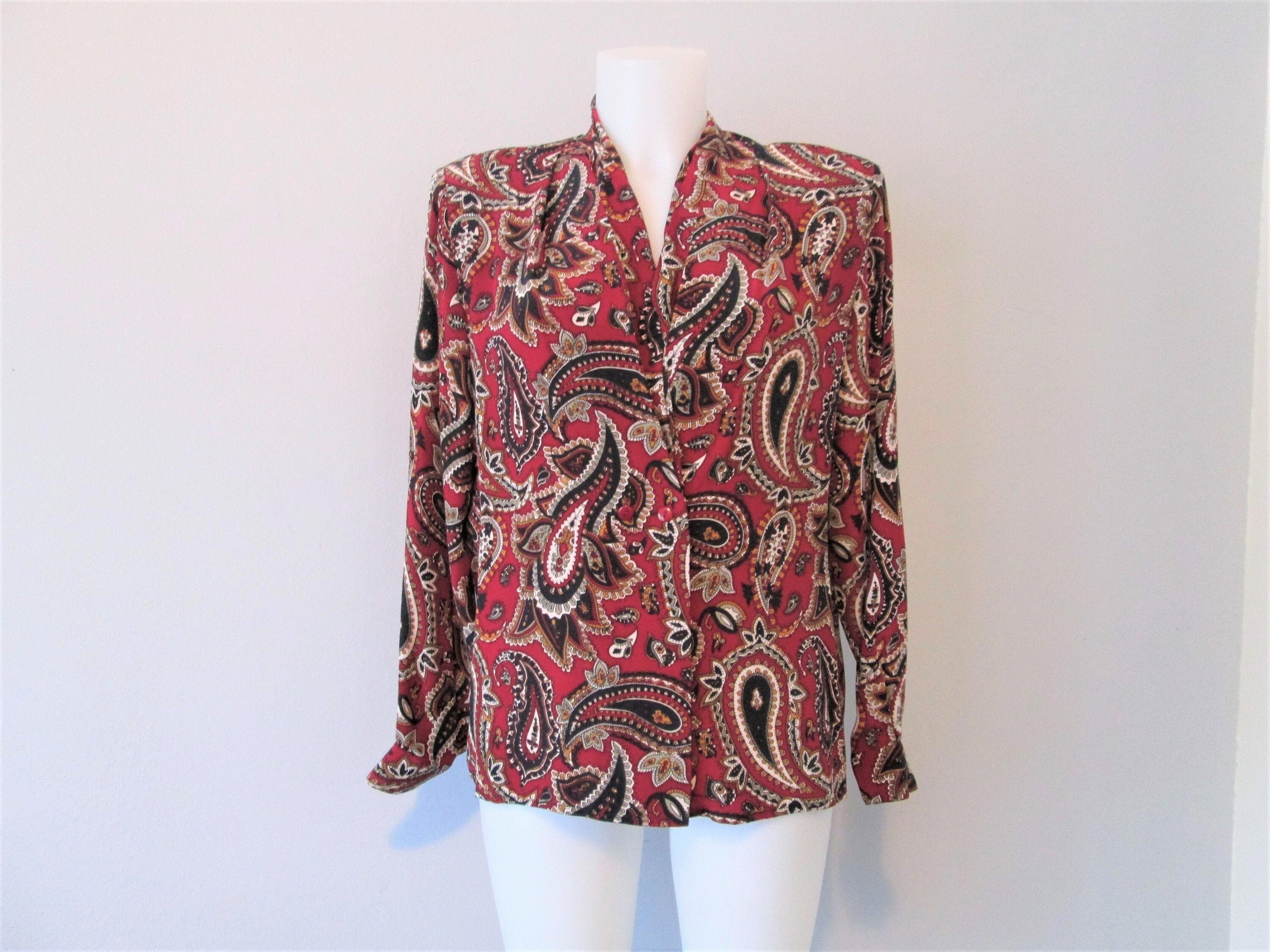 PAPPAGALLO Silk Blouse Vintage 1980s Crimson Red Black White | Etsy