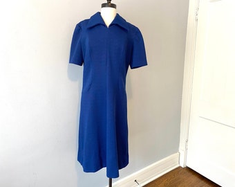 Mod Shift Dress Vintage 1960s Navy Blue Polyester