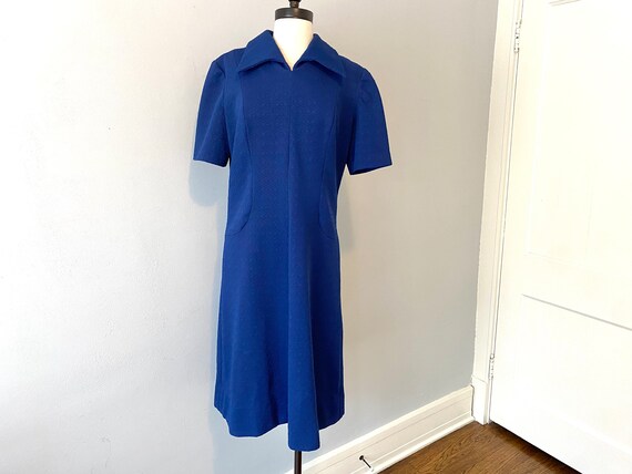 Mod Shift Dress Vintage 1960s Navy Blue Polyester - image 1