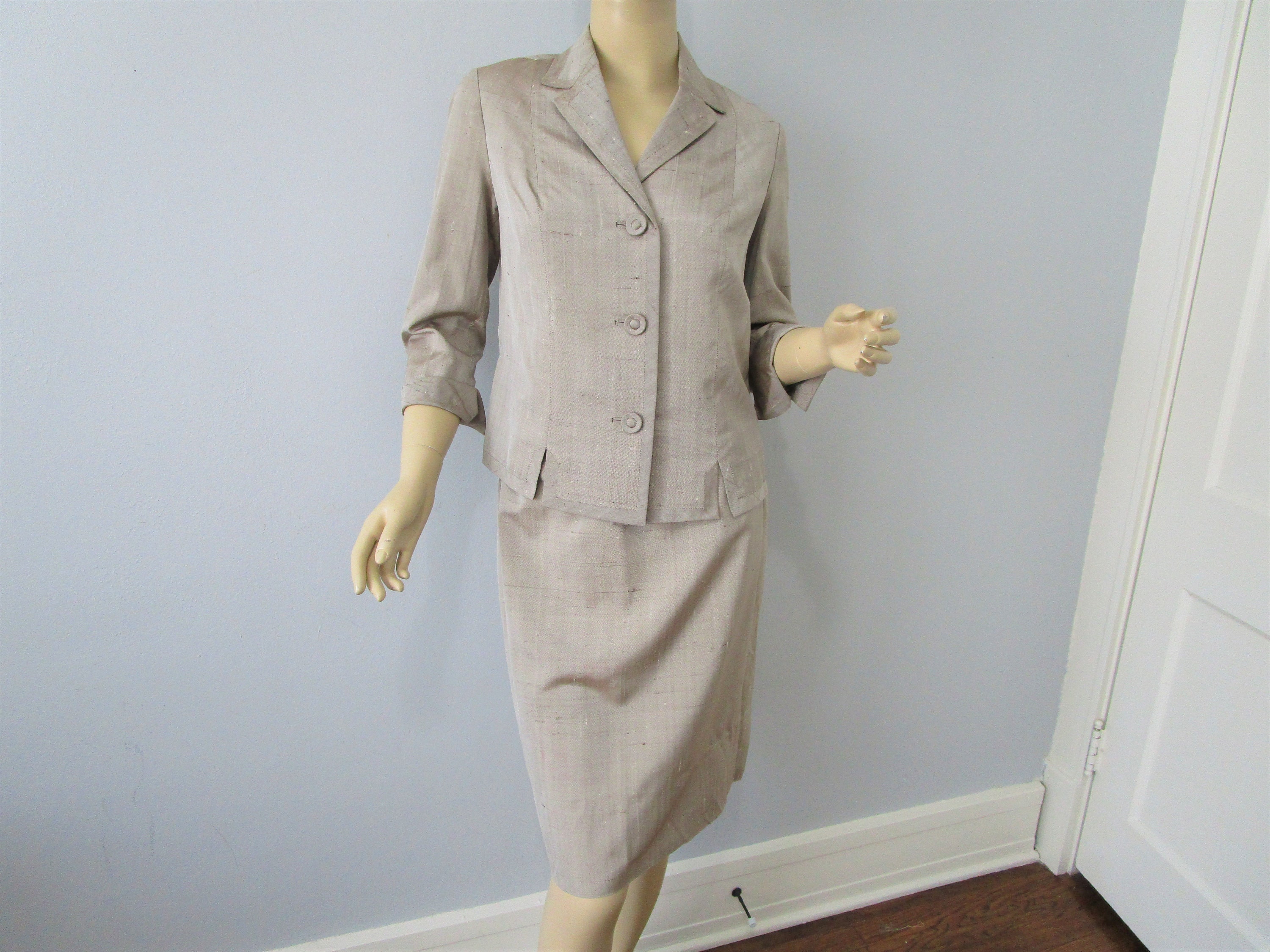 Buy Skirt Jacket Suit Vintage 1960s Beige Rayon Shantung Custom Online in  India 