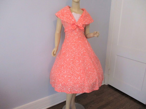 Fit And Flare Dress Vintage 1950s Coral White Flor