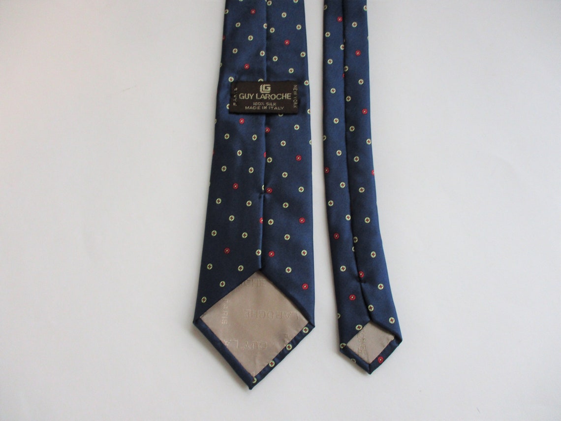 GUY LAROCHE Italian Silk Necktie Vintage 1960s Navy Blue Polka Etsy