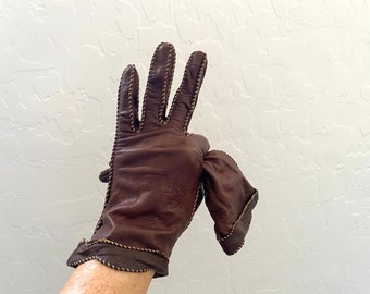 Guantes vintage años 40 Accesorios de cuero marrón para niños