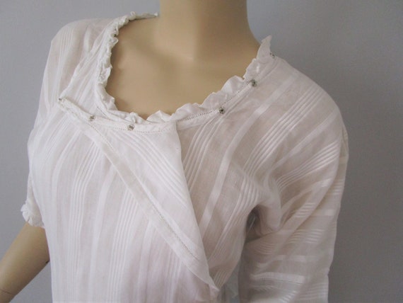 Antique Blouse White Cotton Striped Wrap Around P… - image 3