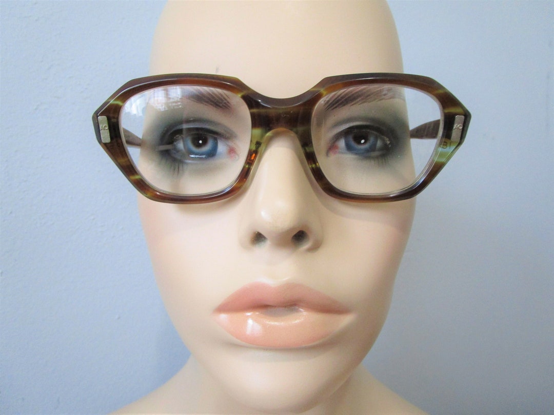 AMERICAN OPTICAL Glasses Vintage 1960s Marbled Brown Green Lucite Eyeglasses Etsy