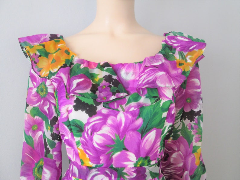 Floral Maxi Dress Vintage 1960s Boho Ruffle Purple Yellow - Etsy
