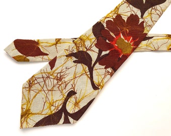 KANAKA Hawaiian Tie Vintage 1960s Floral Barkcloth Necktie