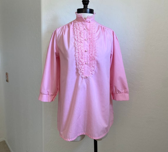 STYLE FIX Ruffle Blouse Vintage 1970s Pink Tunic … - image 2